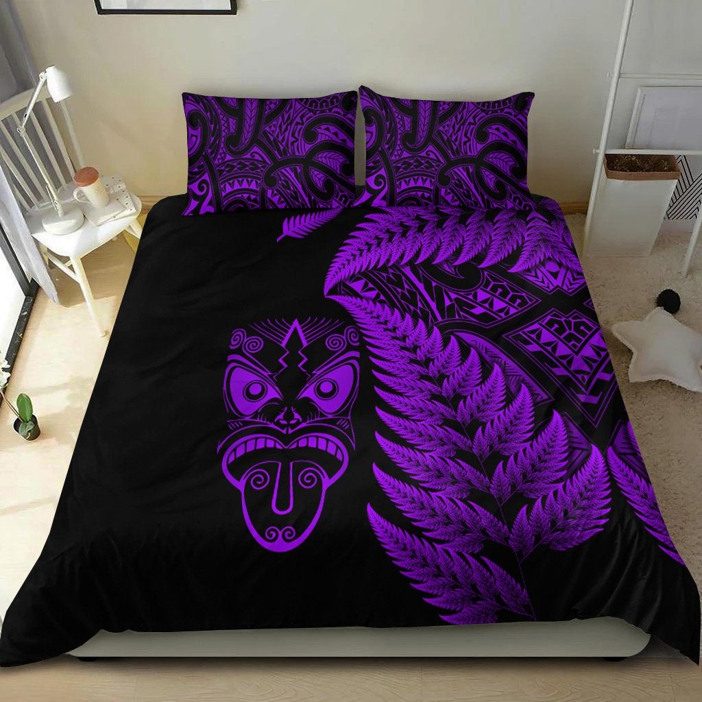 New Zealand Haka Rugby Maori Bedding Set Silver Fern Vibes Purple LT8 - Wonder Print Shop
