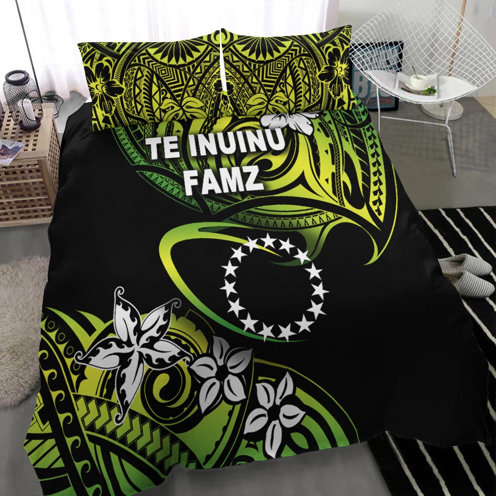 TE INUINU FAMZ Cook Islands Rugby Bedding Set Unique Vibes Green LT8 - Wonder Print Shop