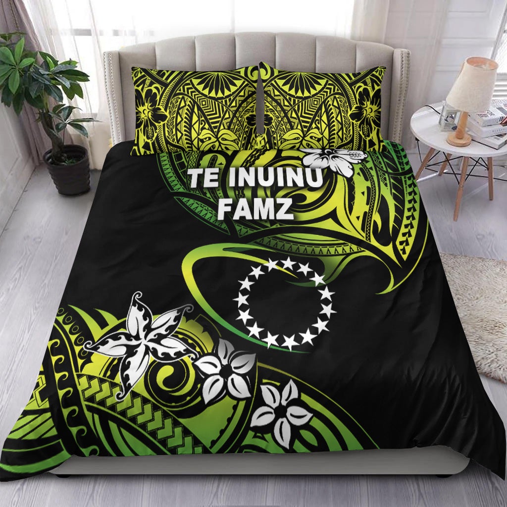 TE INUINU FAMZ Cook Islands Rugby Bedding Set Unique Vibes Green LT8 - Wonder Print Shop