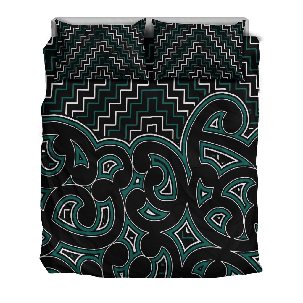 New Zealand Bedding Set Maori Graphic Tee patterns Green LT6 - Wonder Print Shop