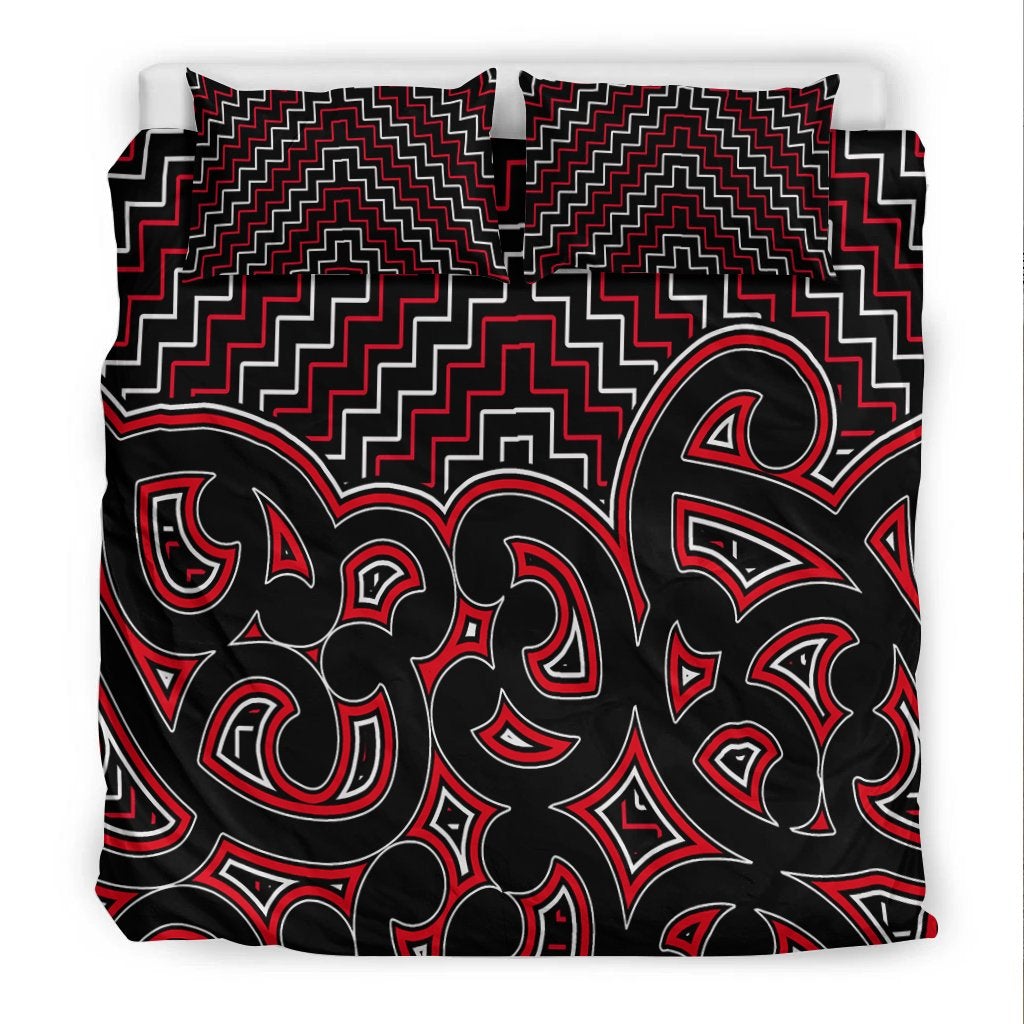 New Zealand Bedding Set Maori Graphic Tee patterns Red LT6 - Wonder Print Shop