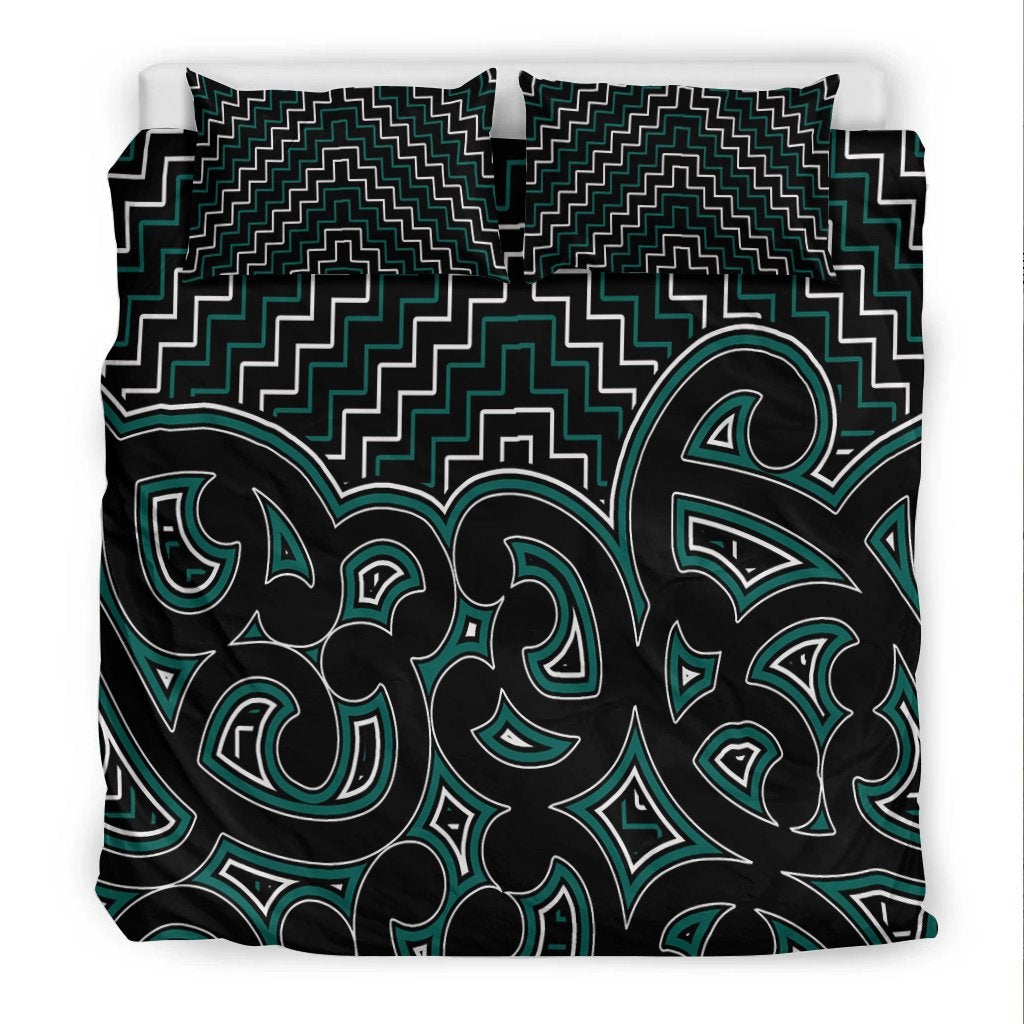 New Zealand Bedding Set Maori Graphic Tee patterns Green LT6 - Wonder Print Shop