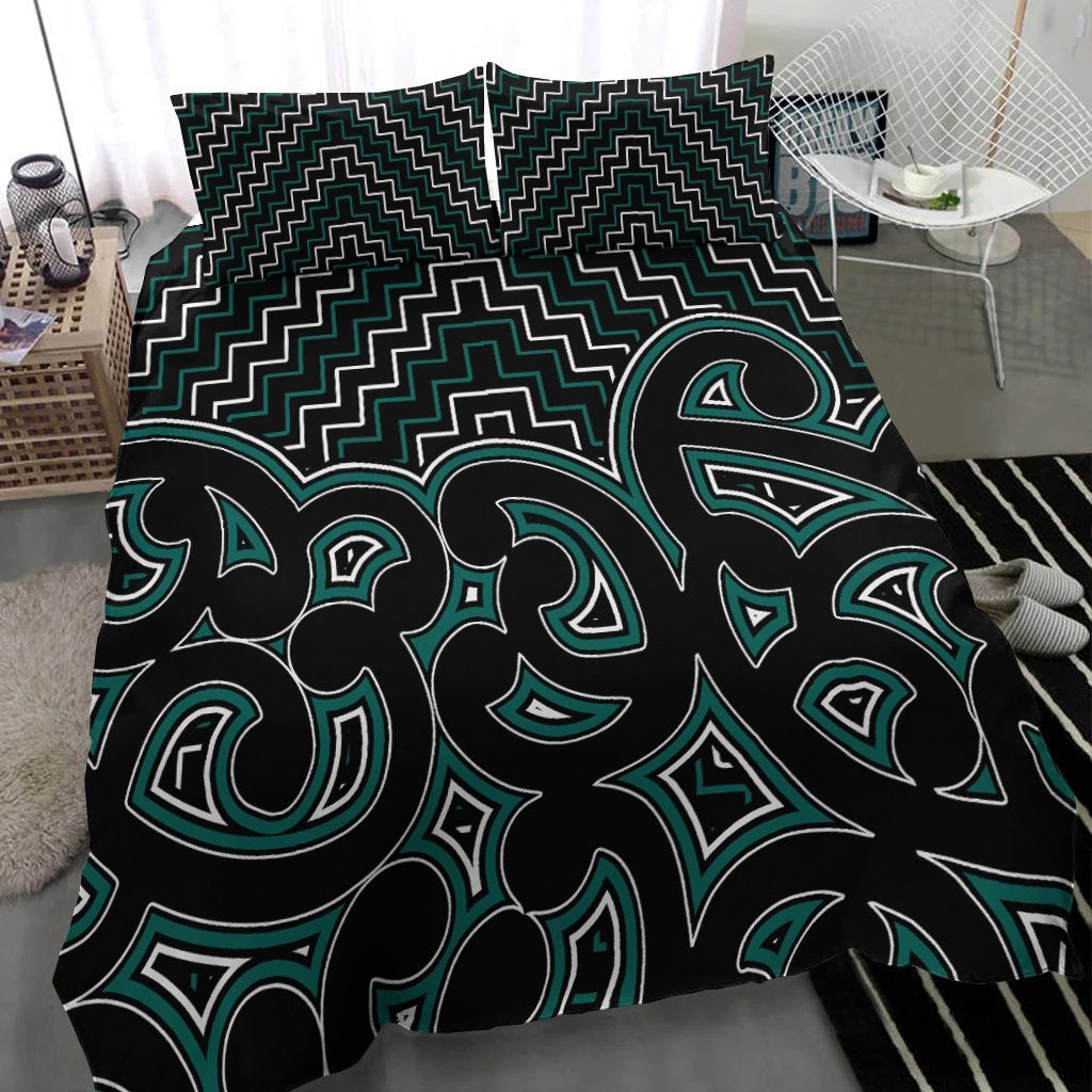 New Zealand Bedding Set Maori Graphic Tee patterns Green LT6 - Wonder Print Shop