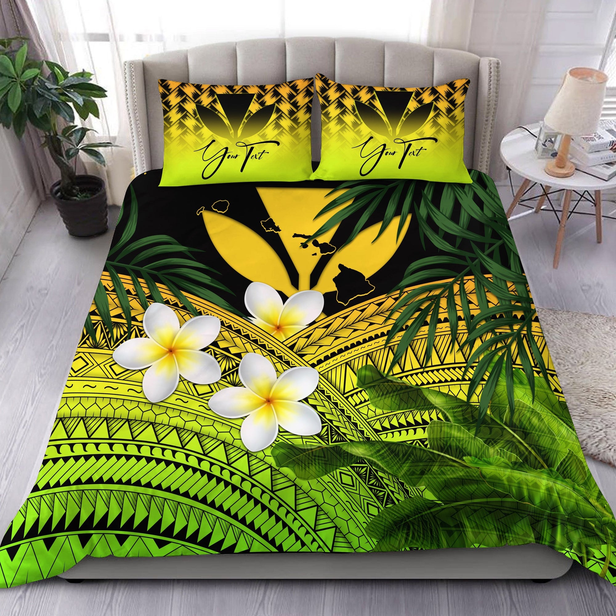 custom-kanaka-maoli-hawaiian-bedding-set-polynesian-plumeria-banana-leaves-yellow-personal-signature