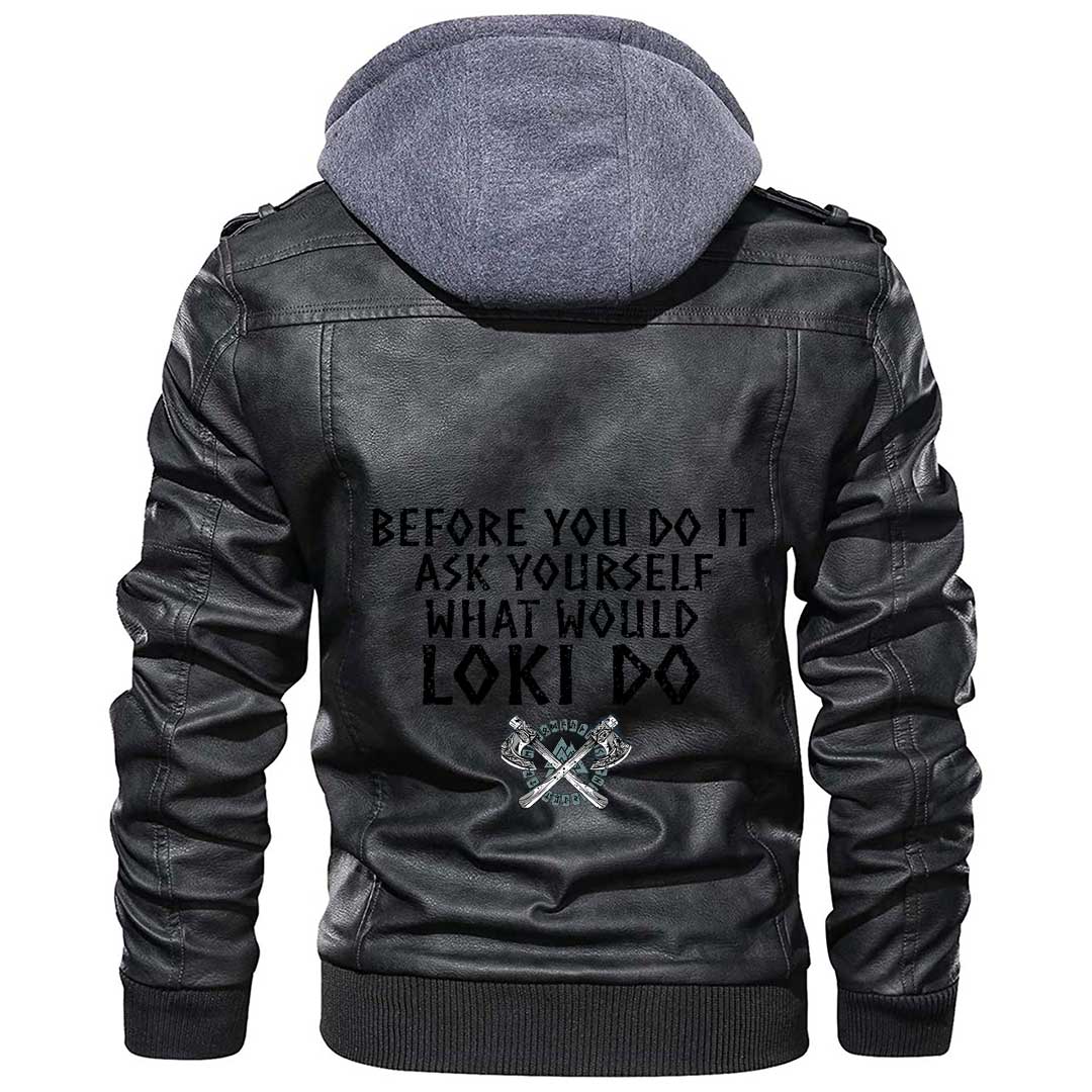 Viking Clothing Viking Before You Do It Ask Yourself What Would Loki Do Zipper Leather Jacket RLT12 - Wonder Print Shop