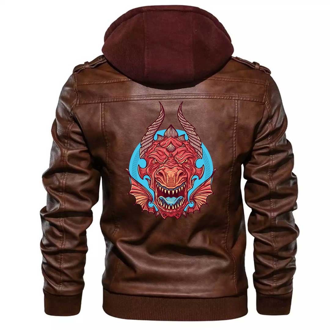 Viking Clothing Viking Big Angry Red Dragon Zipper Leather Jacket RLT12 - Wonder Print Shop