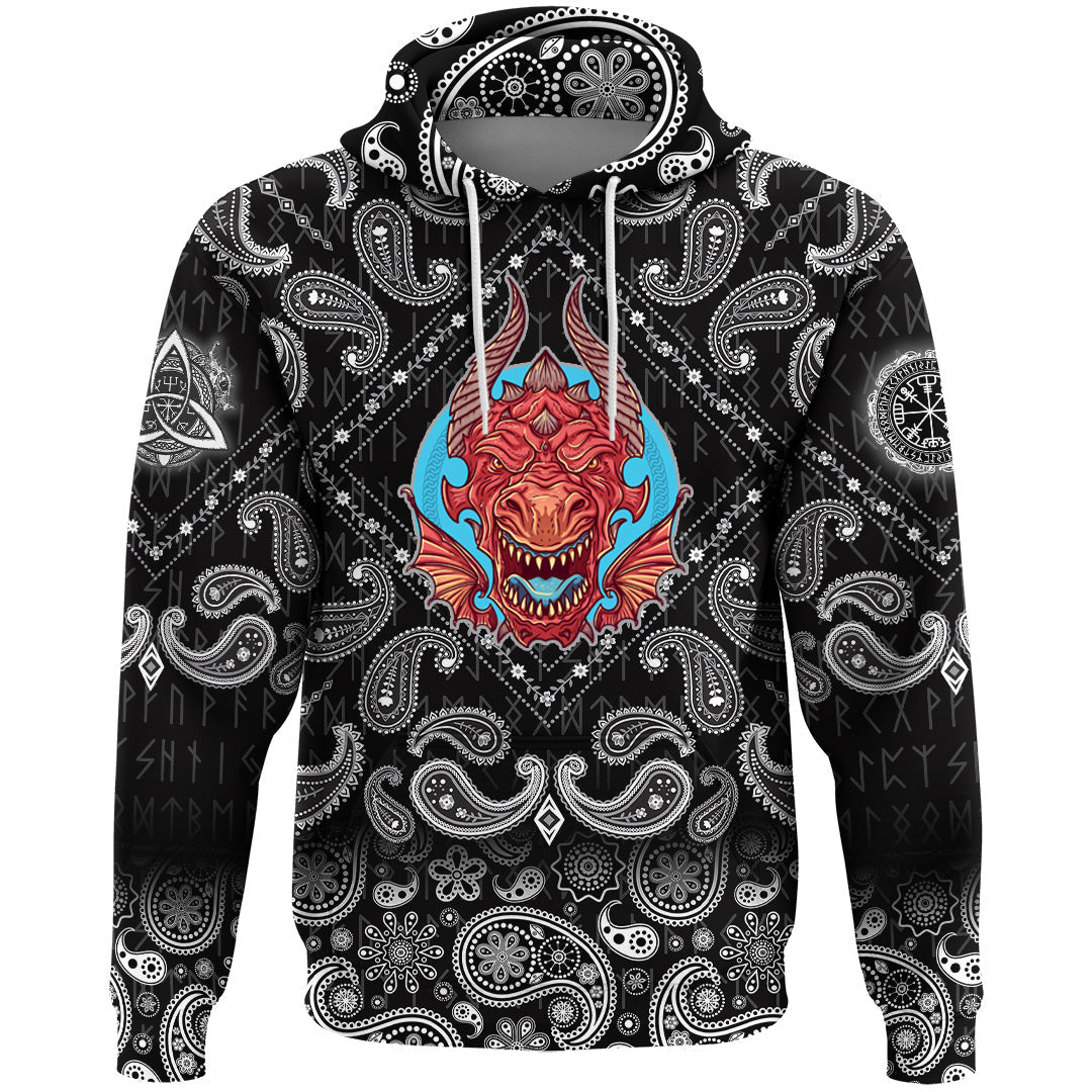 Viking Hoodie Big Angry Red Dragon with Bandana Paisley Style RLT12 - Wonder Print Shop