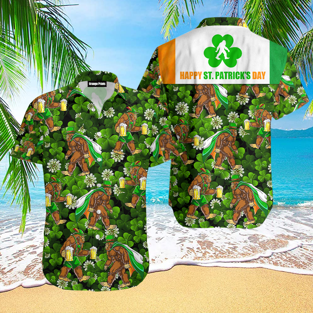 Bigfoot Irish St Patricks Day Hawaiian Shirt - Wonder Print Shop