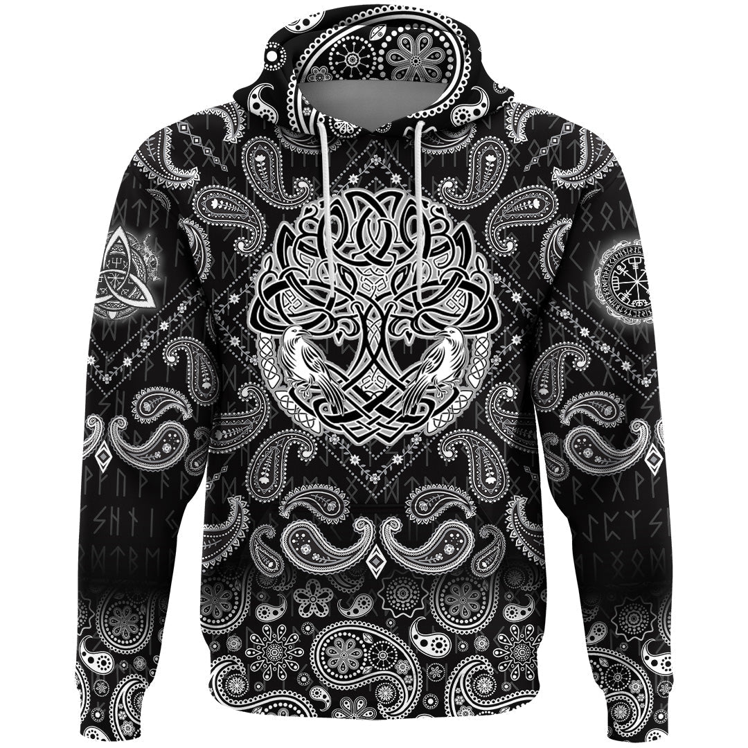 Viking Hoodie Birds Raven Huginn and Muninn Celtic Tree with Bandana Paisley Style RLT12 - Wonder Print Shop