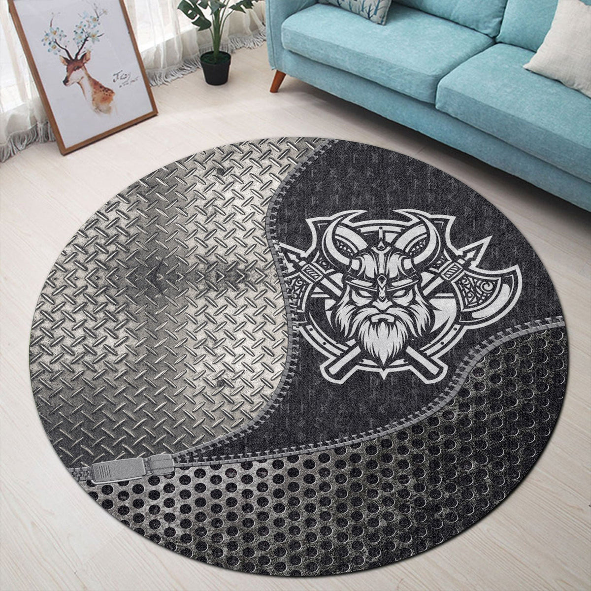 viking-carpet-black-and-white-head-with-shield-and-axe-round-carpet