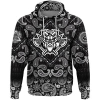 Viking Hoodie Black and White Head With Shield and Axe with Bandana Paisley Style RLT12 - Wonder Print Shop