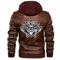 Viking Clothing Viking Black and White Head With Shield and Axe Zipper Leather Jacket RLT12 - Wonder Print Shop
