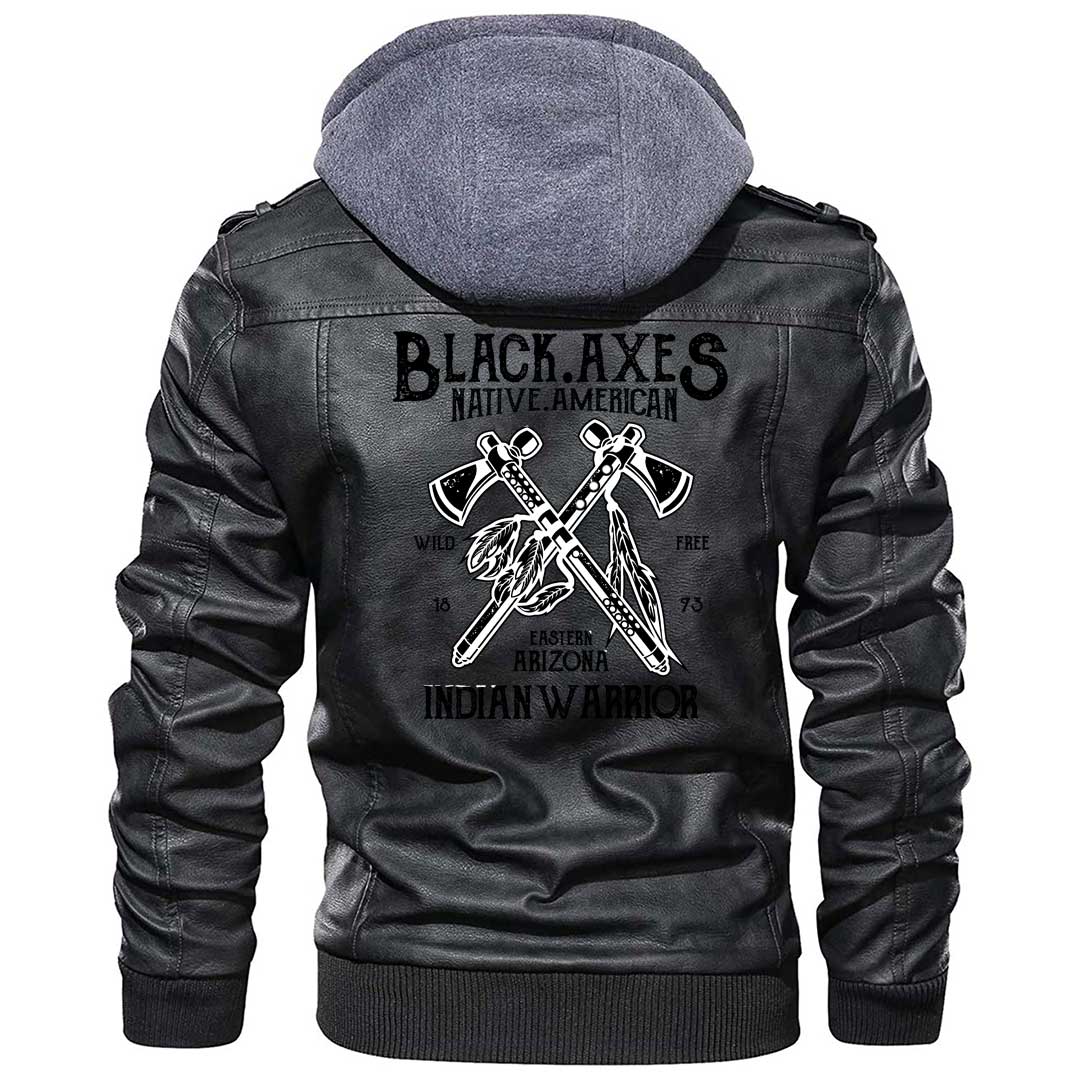 Viking Clothing Viking Black Axes Indian Warrior Zipper Leather Jacket RLT12 - Wonder Print Shop
