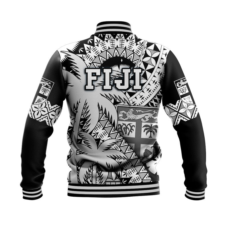 Fiji Coat Of Arms Baseball Jacket Masi Tapa Mixed Palm Tree No1 Black Version LT9 - Wonder Print Shop