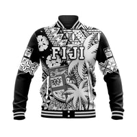 Custom Personalised Fiji Coat Of Arms Baseball Jacket Masi Tapa Mixed Palm Tree No1 Black Version LT9 - Wonder Print Shop
