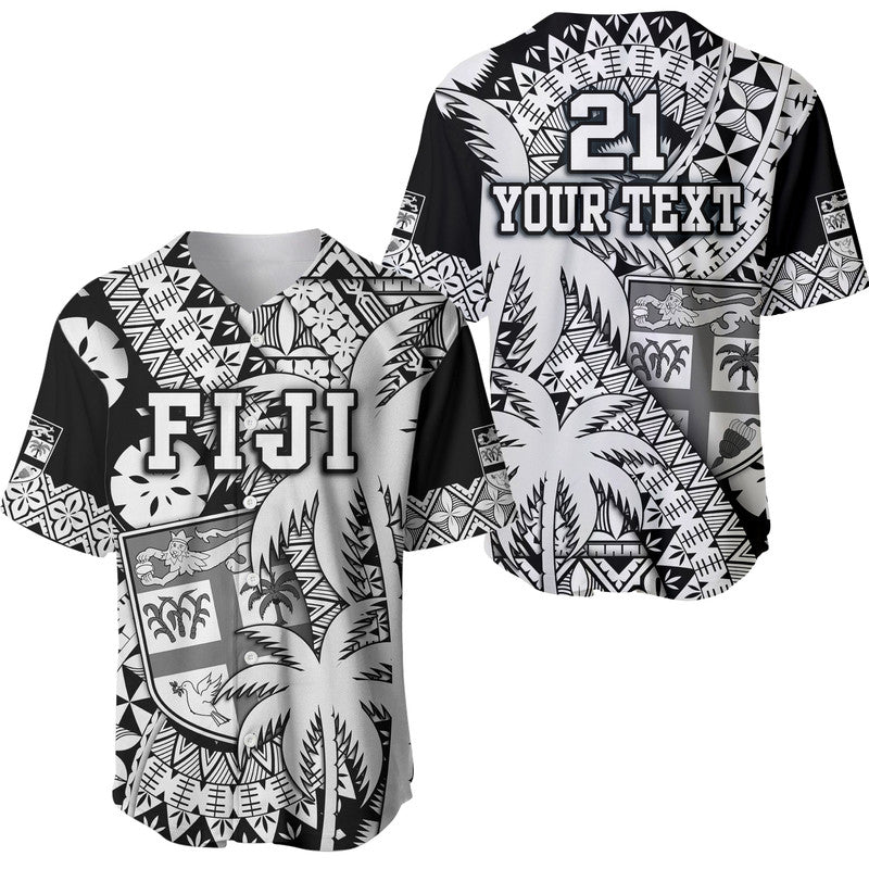 Custom Personalised Fiji Coat Of Arms Baseball Jersey Masi Tapa Mixed Palm Tree No1 Black Version LT9 - Wonder Print Shop