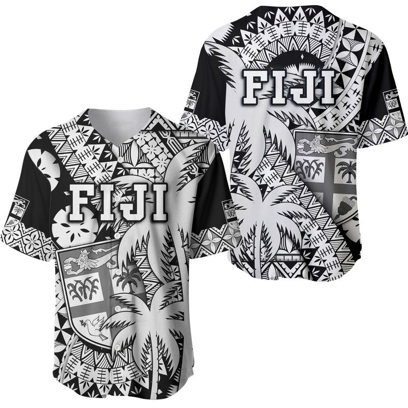 Fiji Coat Of Arms Baseball Jersey Masi Tapa Mixed Palm Tree No1 Black Version LT9 - Wonder Print Shop
