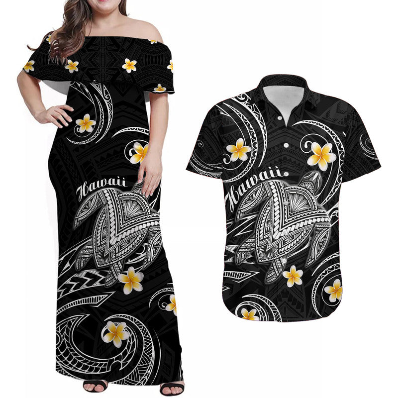 Hawaii Matching Hawaiian Shirt And Dress Hawaiian Turtle Plumeria Mixed Polynesian Black Style LT9 - Wonder Print Shop