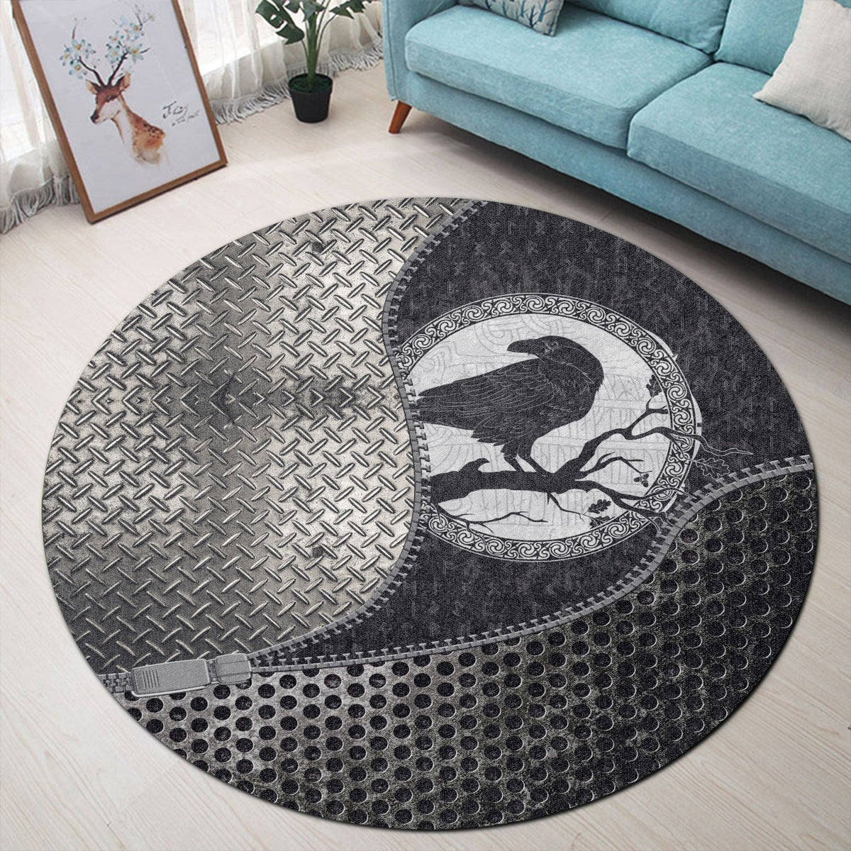 viking-carpet-black-crow-sitting-on-branch-of-an-oak-tree-round-carpet