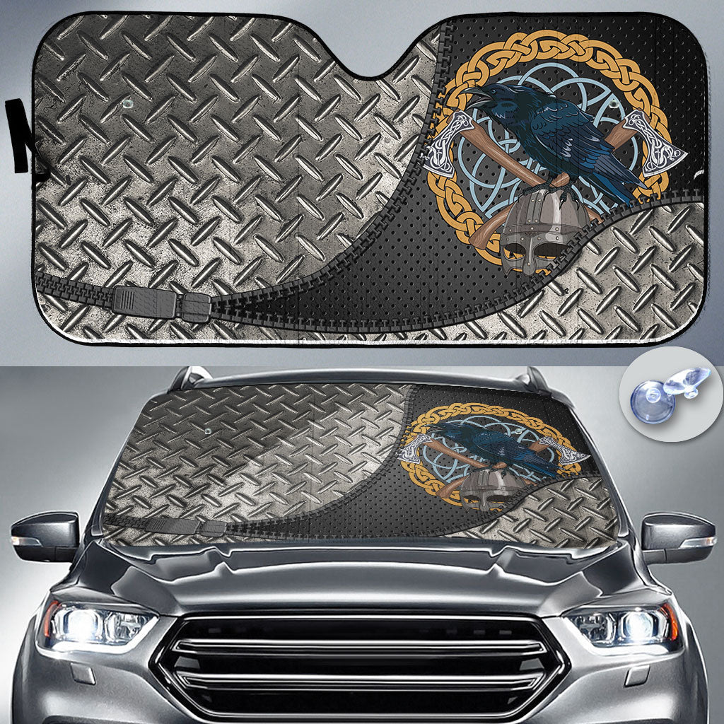viking-auto-sun-shades-black-crow-sitting-on-helmet-with-two-crossed-axes-auto-sun-shades