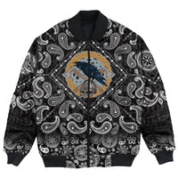 Viking Bomber Jacket Black Crow Sitting On Helmet With Two Crossed Axes with Bandana Paisley Style RLT12 - Wonder Print Shop