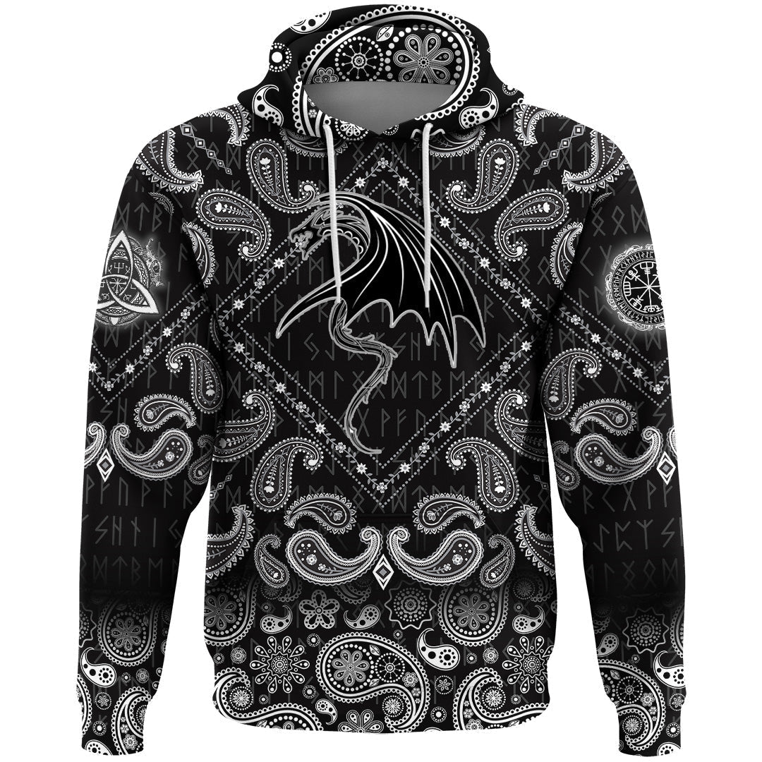 Viking Hoodie Black Dragon with Bandana Paisley Style RLT12 - Wonder Print Shop