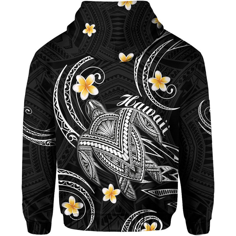 Hawaii Hoodie Hawaiian Turtle Plumeria Mixed Polynesian Black Style - Wonder Print Shop