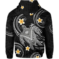 Hawaii Hoodie Hawaiian Turtle Plumeria Mixed Polynesian Black Style - Wonder Print Shop