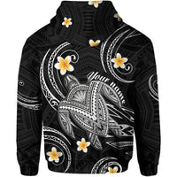 Custom Hawaii Hoodie Hawaiian Turtle Plumeria Mixed Polynesian Black Style - Wonder Print Shop