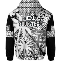 Custom Personalised Fiji Hoodie Coat Of Arms Masi Tapa Mixed Palm Tree No1 Black Version - Wonder Print Shop