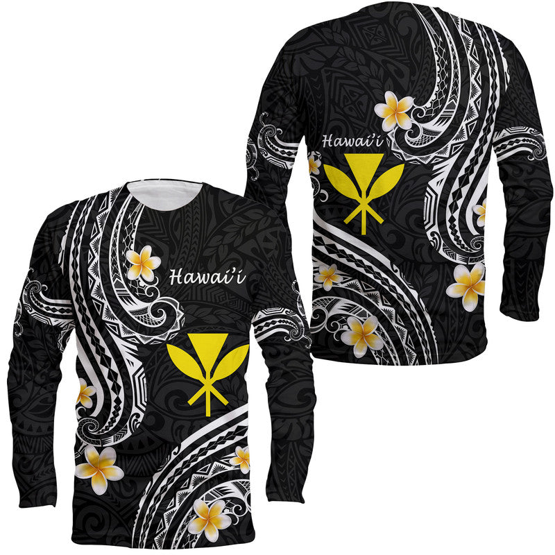 Hawaii Long Sleeve Shirt Black Polynesian Line Style - Wonder Print Shop