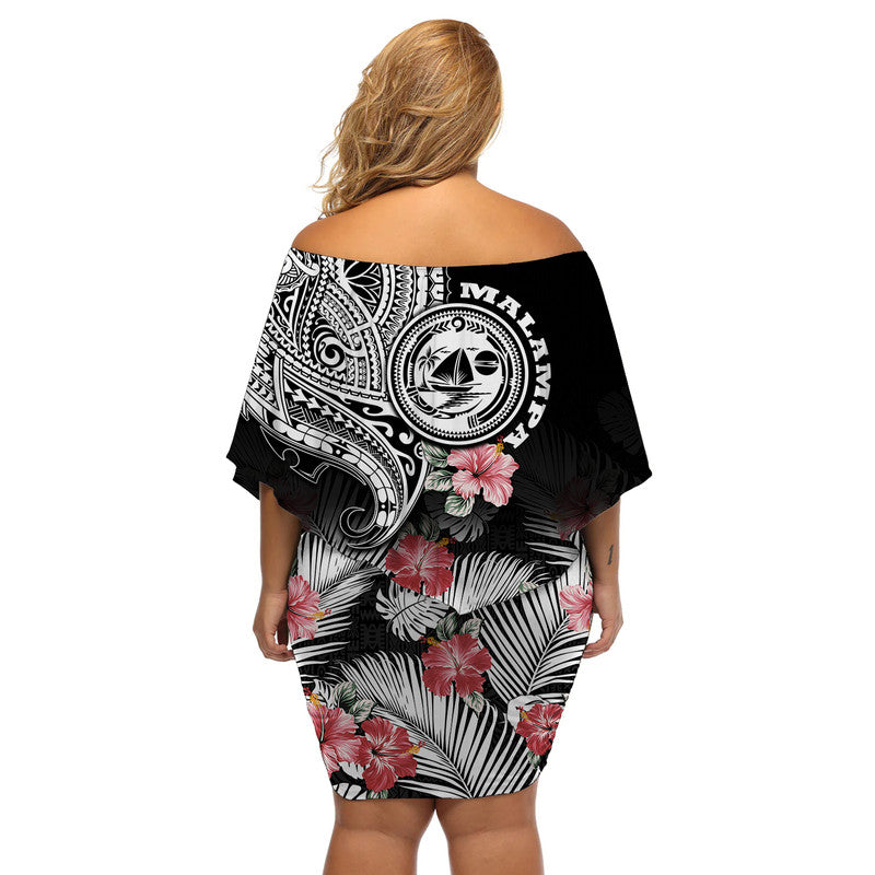 Vanuatu Malampa Province Women Off Shoulder Short Dress Hibiscus Tribal Polynesian Tattoo Ver Black - Wonder Print Shop