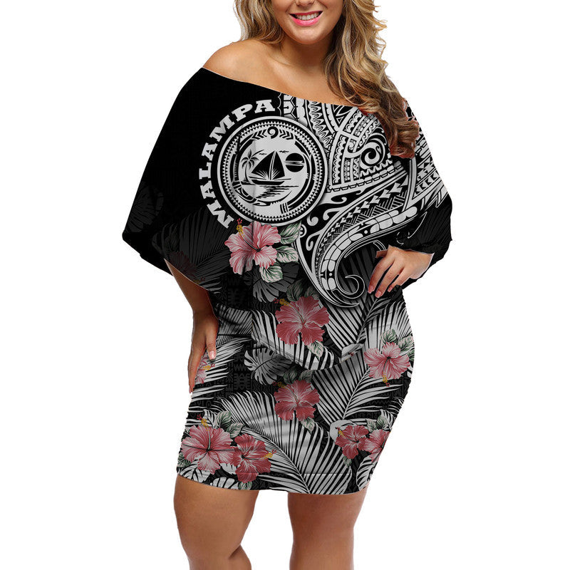 Vanuatu Malampa Province Women Off Shoulder Short Dress Hibiscus Tribal Polynesian Tattoo Ver Black - Wonder Print Shop