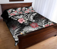 Vanuatu Malampa Province Quilt Bed Set Hibiscus Tribal Polynesian Tattoo Ver Black - Wonder Print Shop
