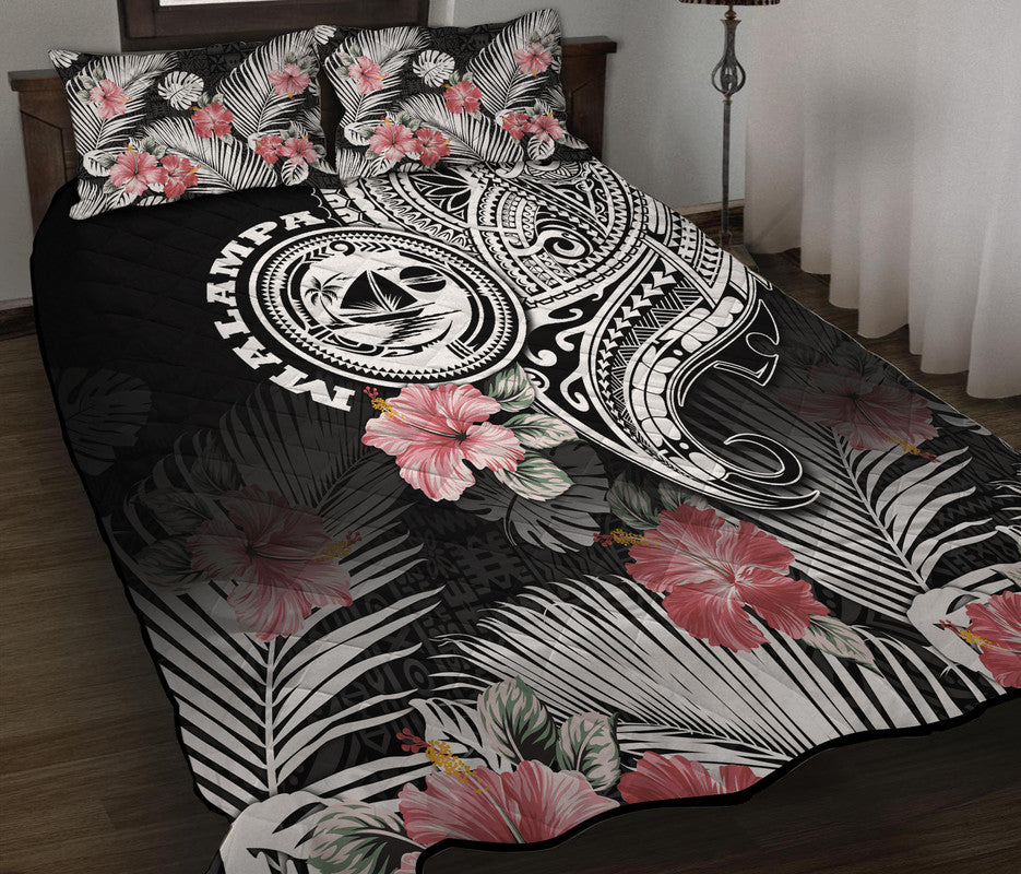Vanuatu Malampa Province Quilt Bed Set Hibiscus Tribal Polynesian Tattoo Ver Black - Wonder Print Shop