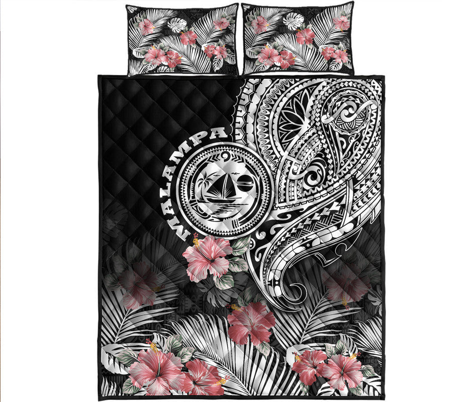 Vanuatu Malampa Province Quilt Bed Set Hibiscus Tribal Polynesian Tattoo Ver Black - Wonder Print Shop