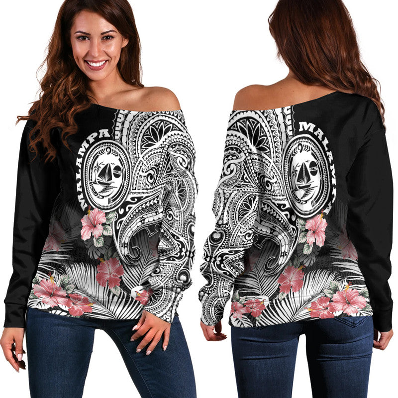 Vanuatu Malampa Province Women Off Shoulder Sweater Hibiscus Tribal Polynesian Tattoo Ver Black - Wonder Print Shop