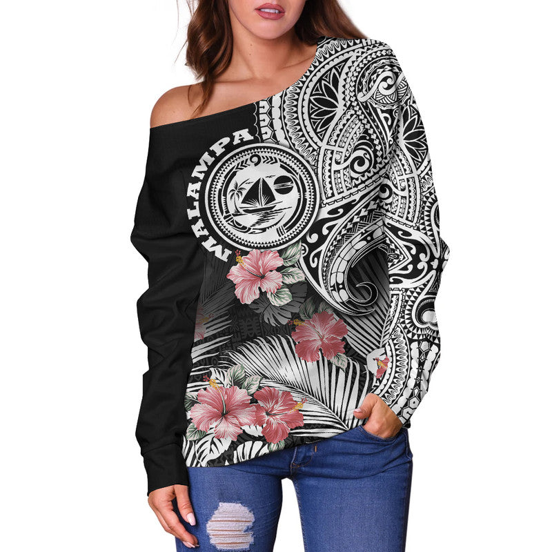 Vanuatu Malampa Province Women Off Shoulder Sweater Hibiscus Tribal Polynesian Tattoo Ver Black - Wonder Print Shop