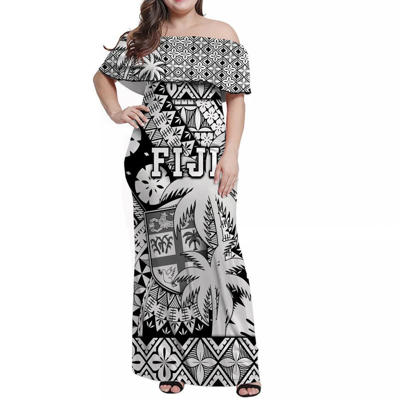 Fiji Coat Of Arms Matching Hawaiian Shirt And Dress Masi Tapa Mixed Palm Tree No1 Black Version LT9 - Wonder Print Shop