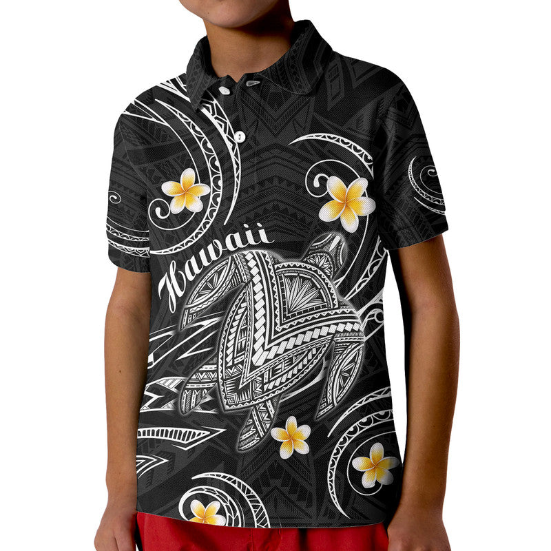 Hawaii Polo Shirt Hawaiian Turtle Plumeria Mixed Polynesian Black Style - Wonder Print Shop