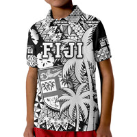 Custom Fiji Polo Shirt Coat Of Arms Masi Tapa Mixed Palm Tree No1 Black Version - Wonder Print Shop
