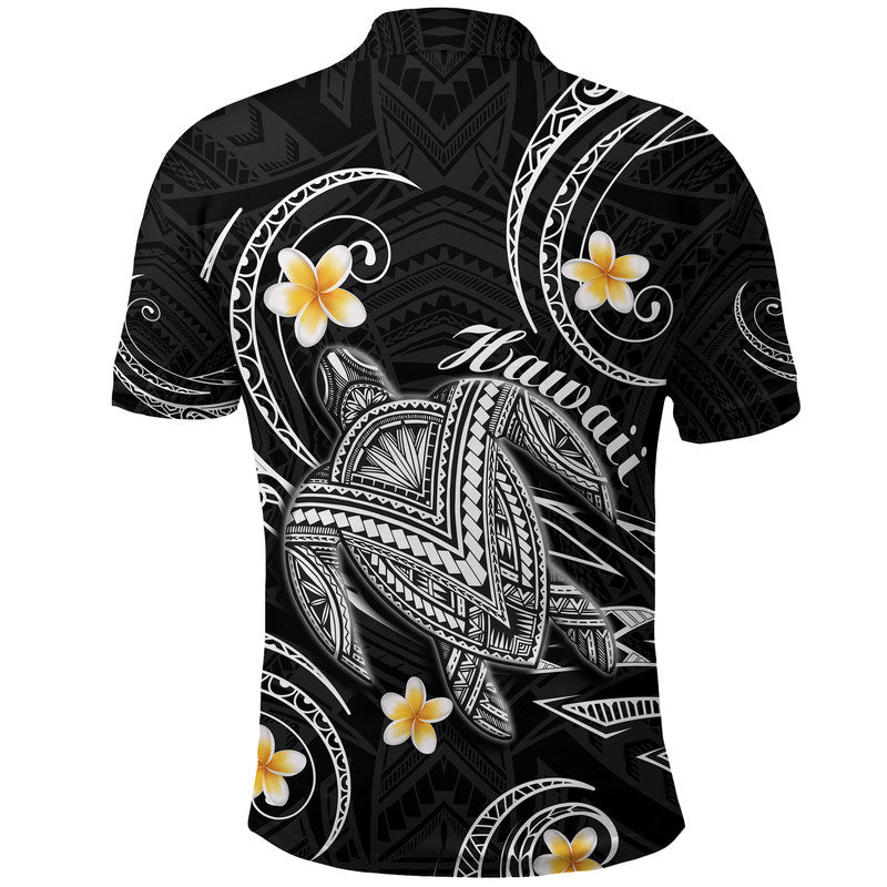 Hawaii Polo Shirt Hawaiian Turtle Plumeria Mixed Polynesian Black Style - Wonder Print Shop