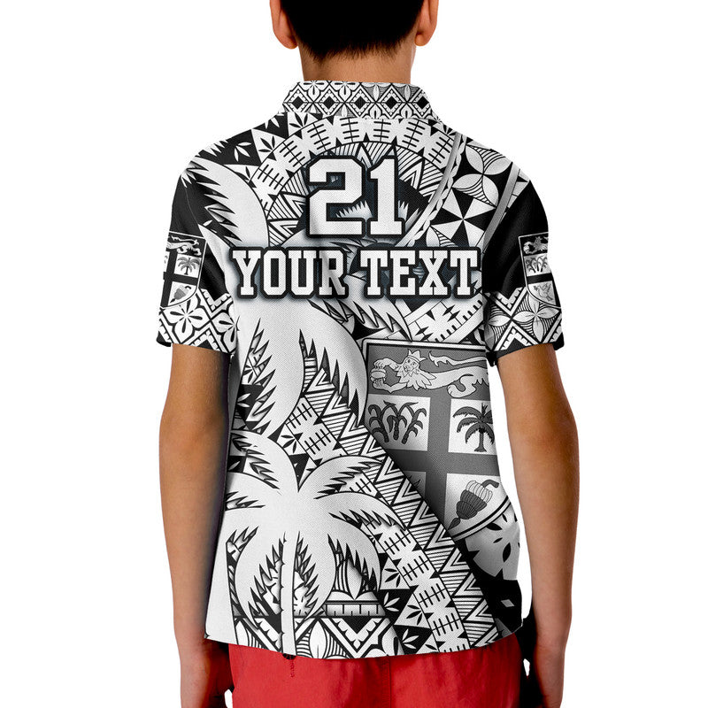 Custom Fiji Polo Shirt Coat Of Arms Masi Tapa Mixed Palm Tree No1 Black Version - Wonder Print Shop