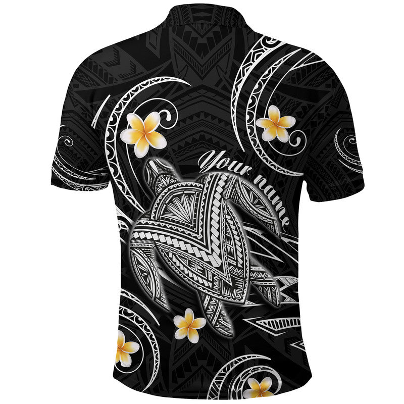 Custom Hawaii Polo Shirt Hawaiian Turtle Plumeria Mixed Polynesian Black Style - Wonder Print Shop
