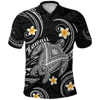 Hawaii Polo Shirt Hawaiian Turtle Plumeria Mixed Polynesian Black Style - Wonder Print Shop