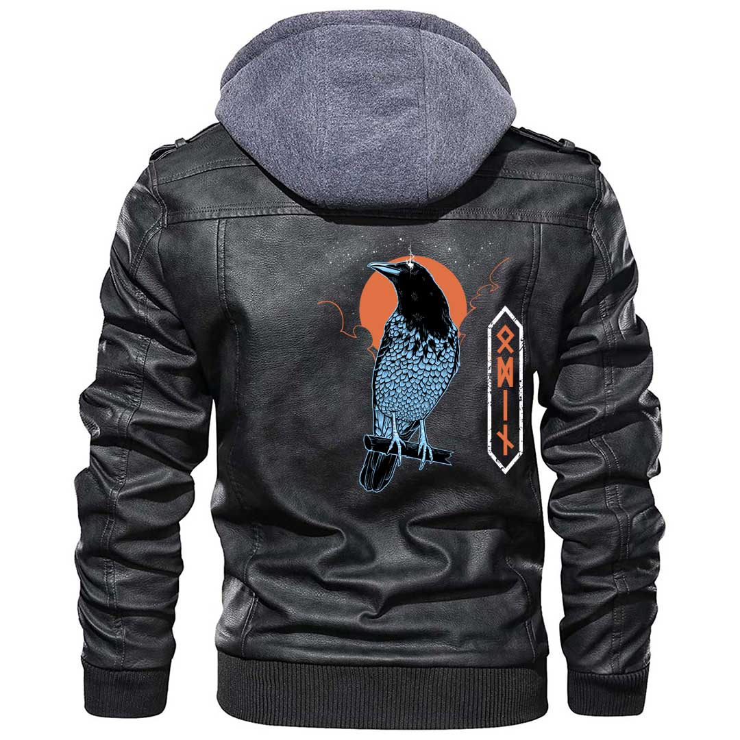 Viking Clothing Viking Black Raven Sky Rune Zipper Leather Jacket RLT12 - Wonder Print Shop