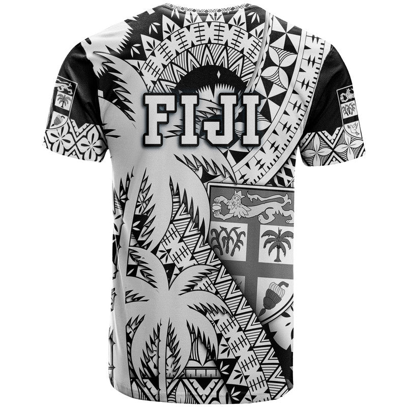 Fiji Coat Of Arms T Shirt Masi Tapa Mixed Palm Tree No1 Black Version - Wonder Print Shop