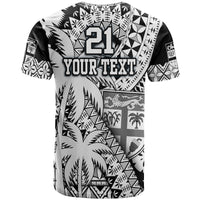 Custom Fiji Coat Of Arms T Shirt Masi Tapa Mixed Palm Tree No1 Black Version - Wonder Print Shop