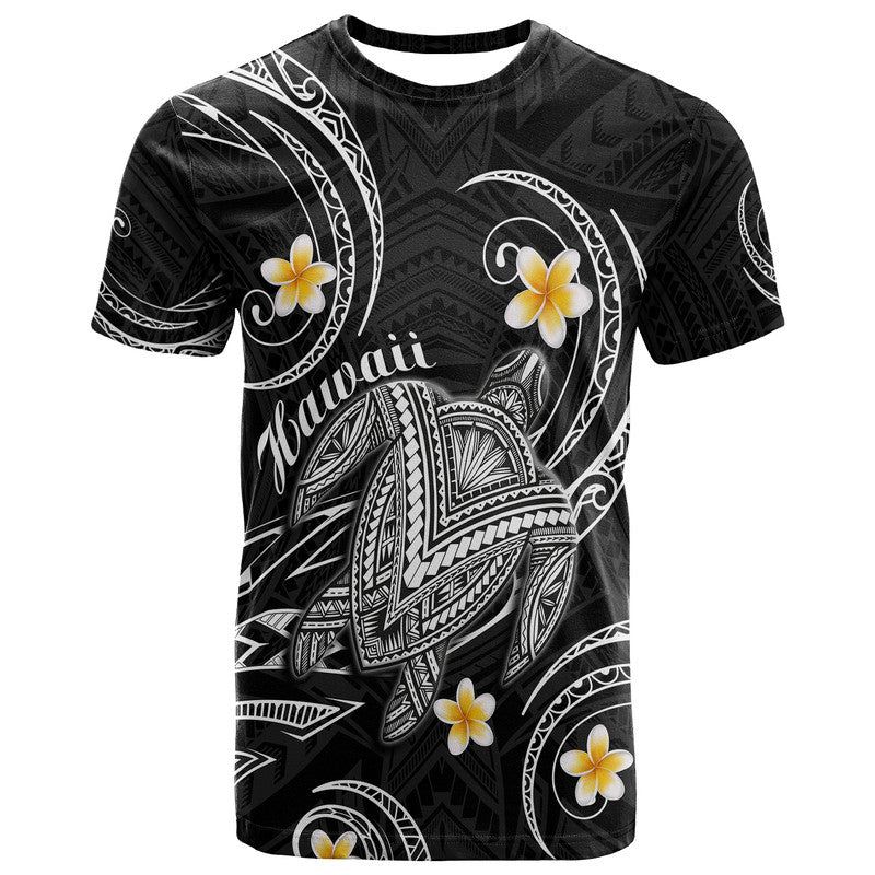 Custom Hawaii T Shirt Hawaiian Turtle Plumeria Mixed Polynesian Black Style - Wonder Print Shop