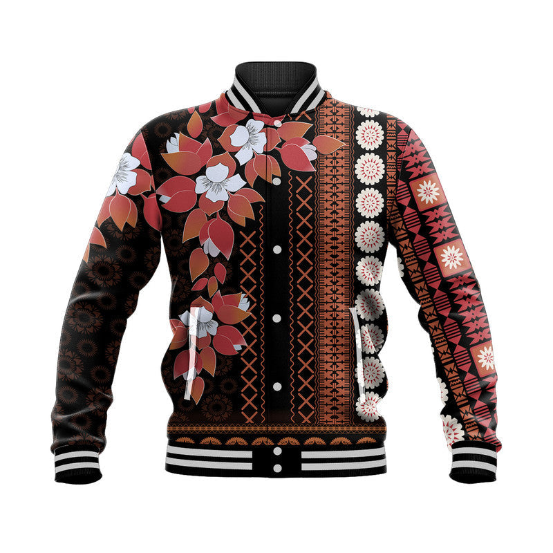 Fiji Baseball Jacket Tagimoucia Mixed Black Tapa Style LT9 - Wonder Print Shop